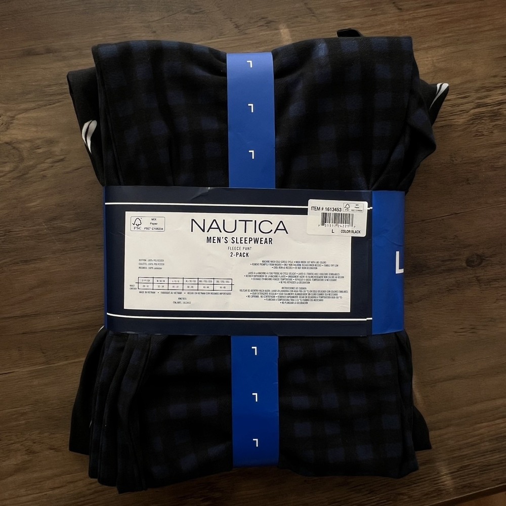 Nautica Men's Sleepwear Fleece Pants 2-Pack, Navy, Size Large Cozy Soft - Picture 2 of 3